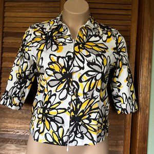 Laura Ashley women's yellow, black, white floral button up jacket-lined PM